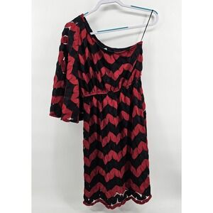 Judith March One Shoulder Dress Womens Large Red Black Chevron Asymmetric 5160-B